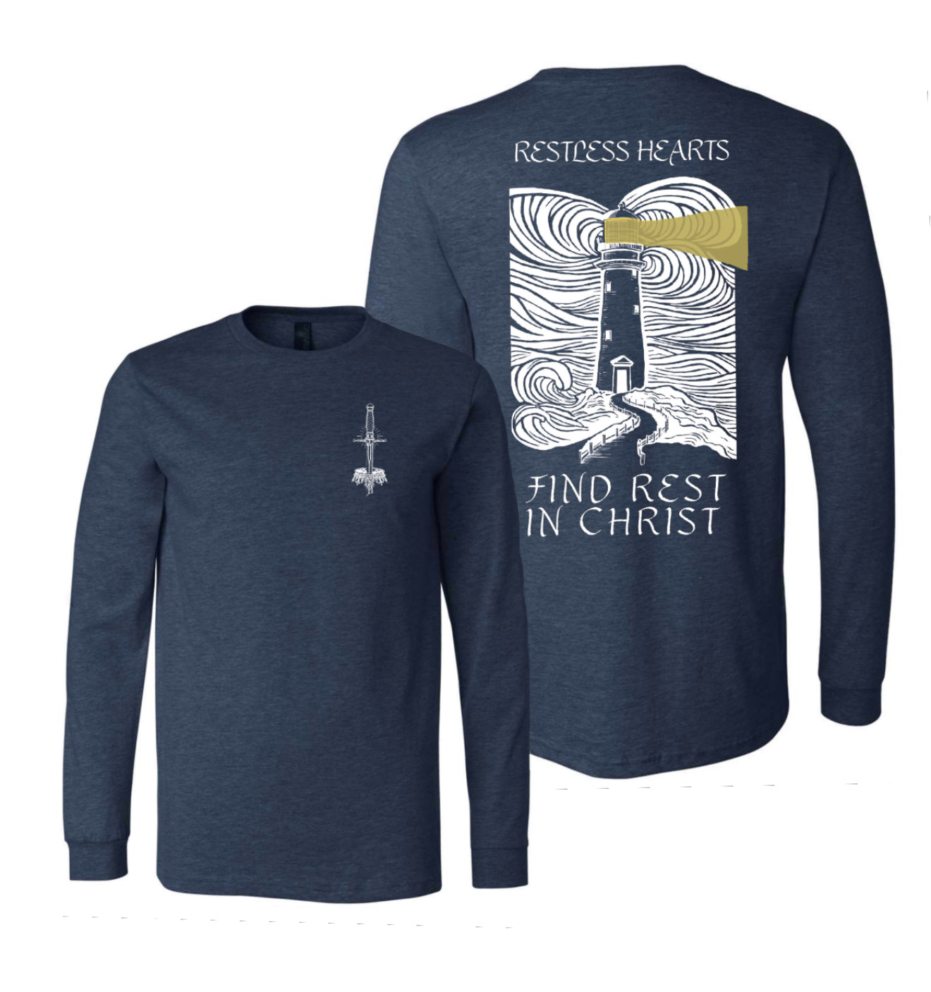 Restless Hearts Find Rest in Christ Short OR Long Sleeve Navy Tee