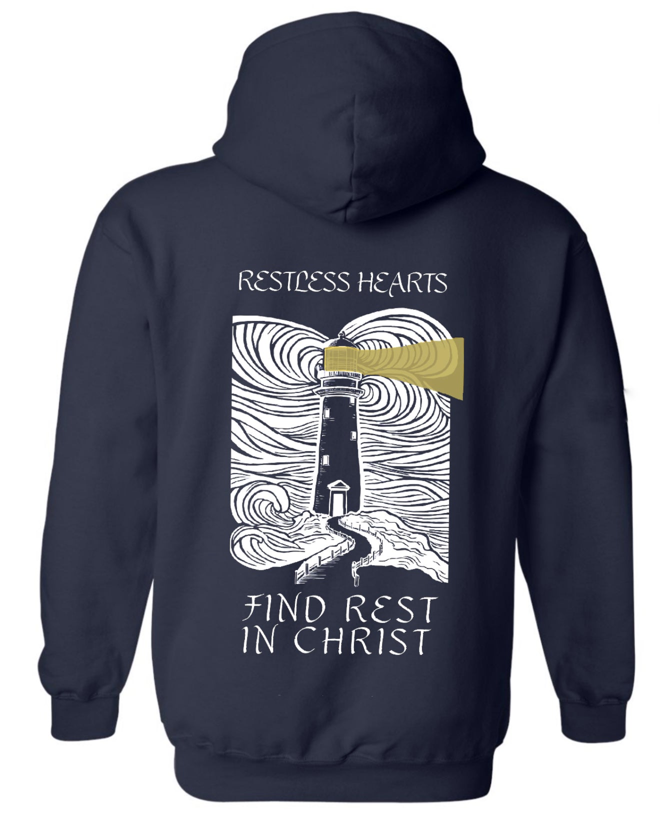 Restless Hearts Find Rest in Christ Navy Hoodie