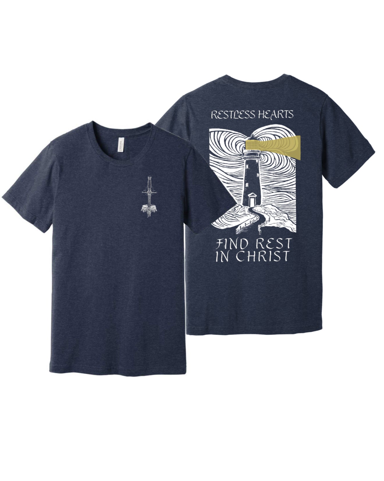 Restless Hearts Find Rest in Christ Short OR Long Sleeve Navy Tee